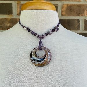 Handmade Purple Circle Glass Pendant Necklace